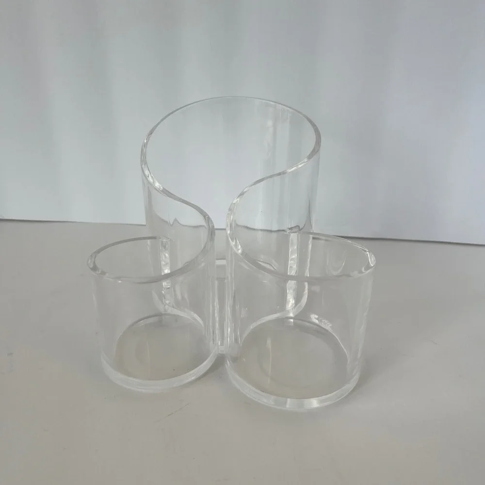 Clear Acrylic 3-Slot Makeup Brush Holder Desk Organizer Vanity Caddy wavy